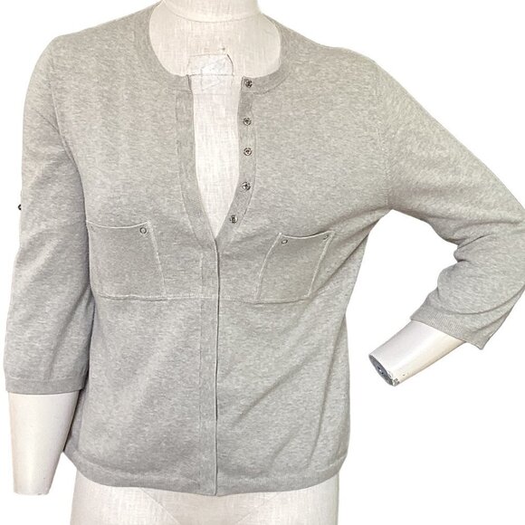 Worth Cotton Blend Snap Cardigan Sweater Pockets Sz M Taupe Beige 214C - Picture 5 of 9